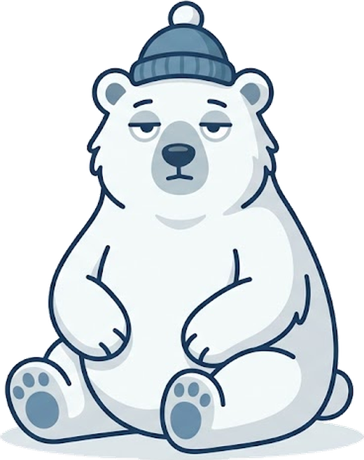 Polar Host mascot sitting calmly